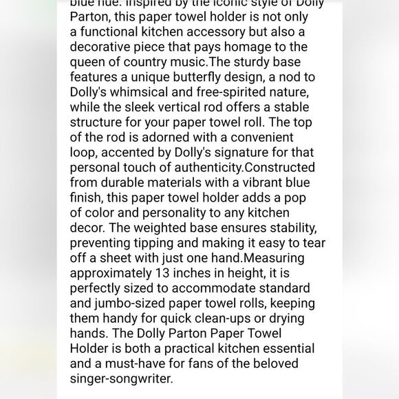 Dolly Parton Butterfly Paper Towel Holder- Blue - Picture 4 of 8